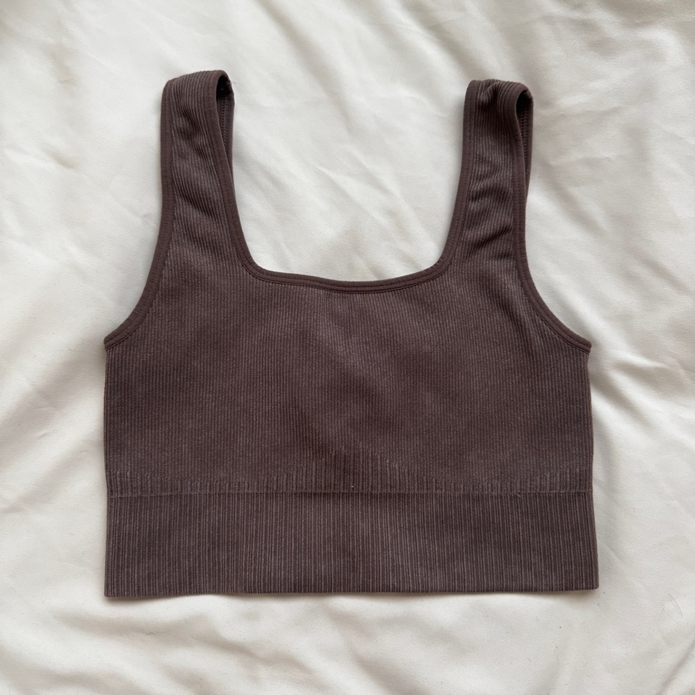 Brown Ribbed Tank Top